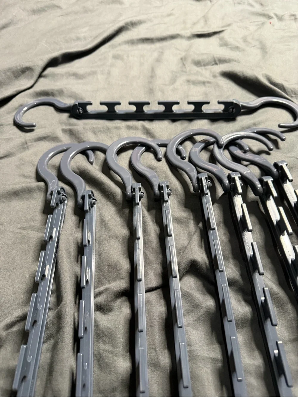 Set of 10 Space-Saving Multi-Tier Plastic Clothing Hangers - Gray